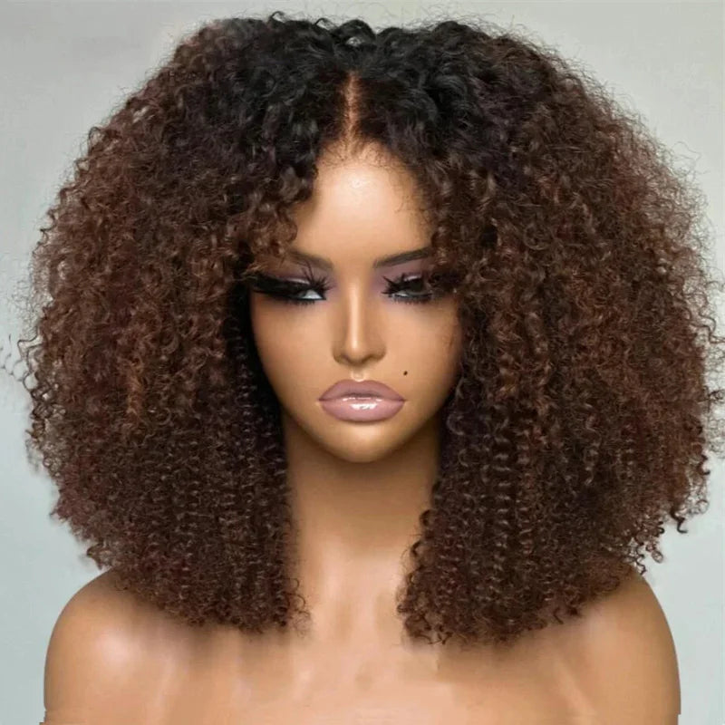 Ombre Brown  Soft 26“ Long Kinky Curly 180Density Lace Front Wig For Black Women BabyHair Glueless Preplucked Natural Hairline