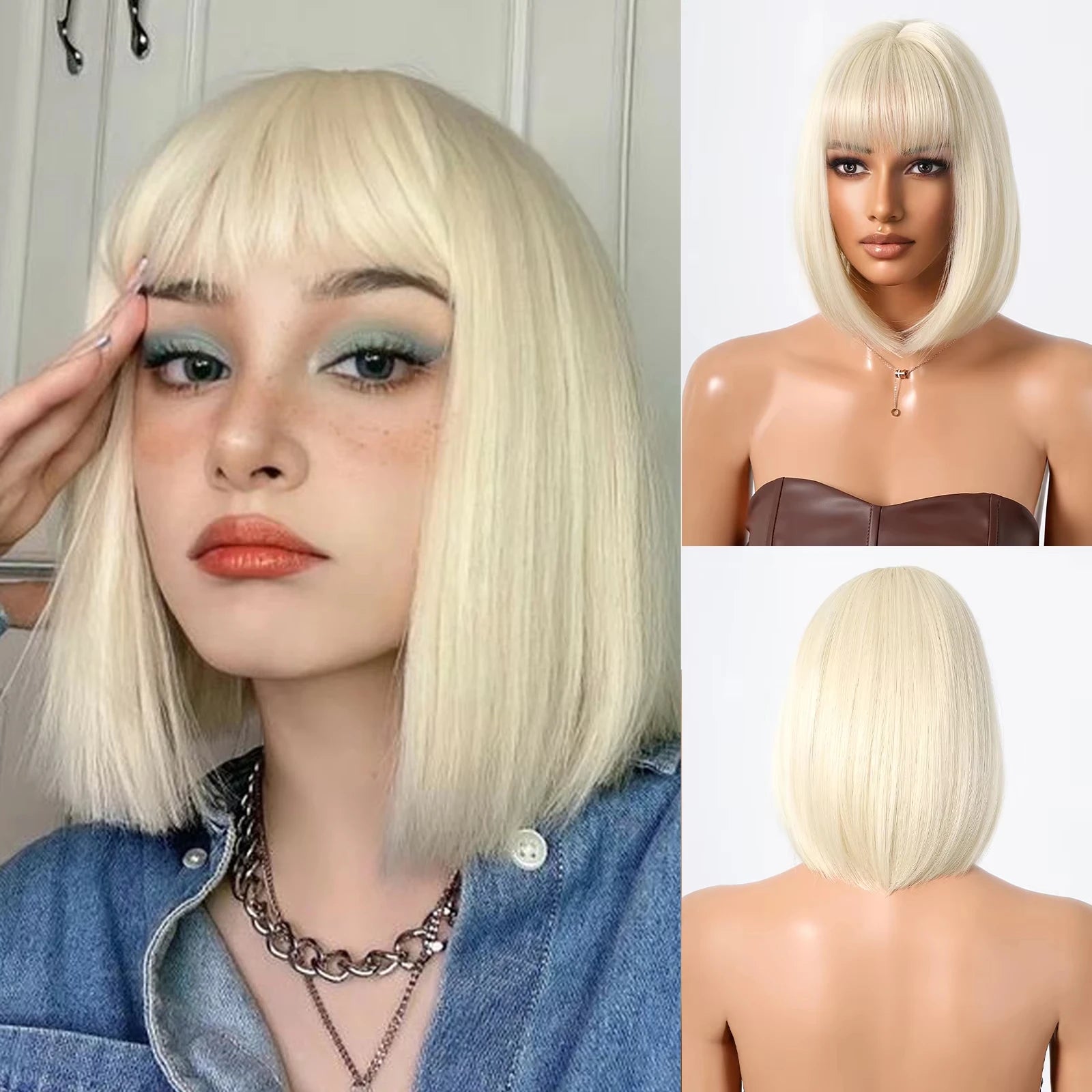 Short Bob Burgundy Straight Synthetic Wig with Bangs Wine Red Fake Hair for Cosplay Women Party Daily Use Heat Resistant Wigs