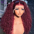 Burgundy Colored Kinky Curly 450 Density Glueless Wig 13x6 HD Lace Front Human Hair Wig 99J Colored 100% Human Hair Wear And Go
