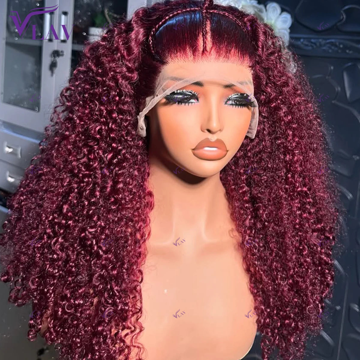Burgundy Colored Kinky Curly 450 Density Glueless Wig 13x6 HD Lace Front Human Hair Wig 99J Colored 100% Human Hair Wear And Go