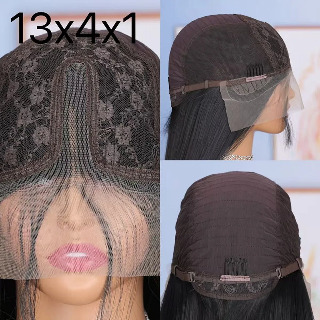 Yaki Kinky Straight 13X4X1HD Full Lace Frontal Wigs For Women Preplucked With Baby Hair Heat Resistant Fiber Glueless Wigs Party