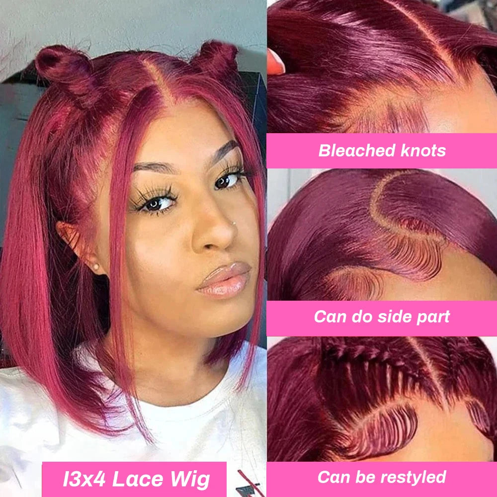 Burgundy 99j Bob Wigs Human Hair 13x4 HD Transparent Lace Front Wigs 613 Blonde Brown Short Bob Wigs Human Hair Pre Plucked