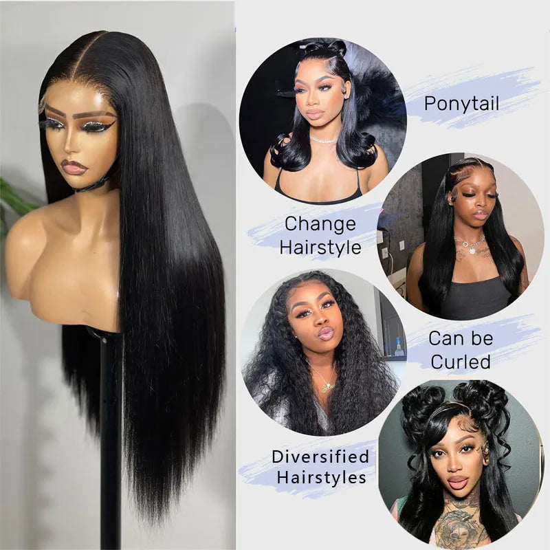HD Transparent Lace Front Human Hair Wigs Bone Straight 13x4 13x6 Black Color Natural Looking 200 Density High Quality For Women