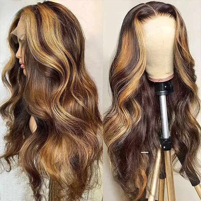 Ombre Ash Blonde With Dark Roots Natural Wave Hair Synthetic Lace Front Wig 13x4 HD for Women Easy to Wear Daily Cosplay Wig