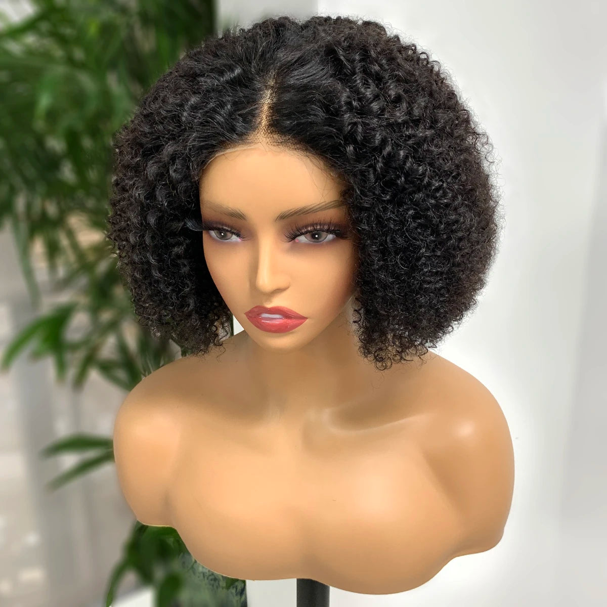 Kinky Curly Bob Wig Human Hair 180% Density 4x4 Lace Front Human Hair Wigs Afro Kinky Bob Wig For Women Natural Color