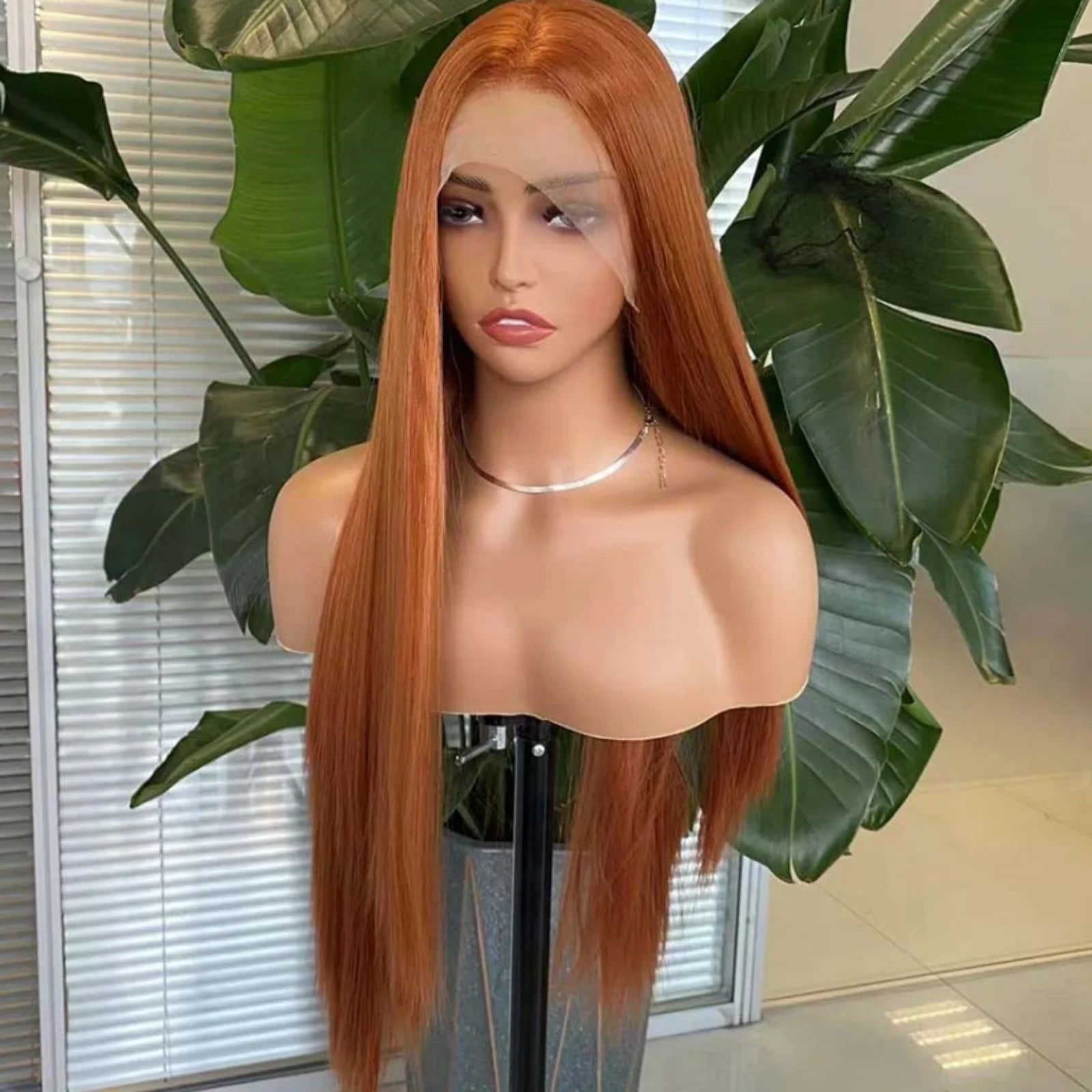 Ginger Wig Long Straight Synthetic Lace Front Wig Glueless Wigs for Women Cosplay Party Dark Orange Hair Lace Frontal Wig Auburn