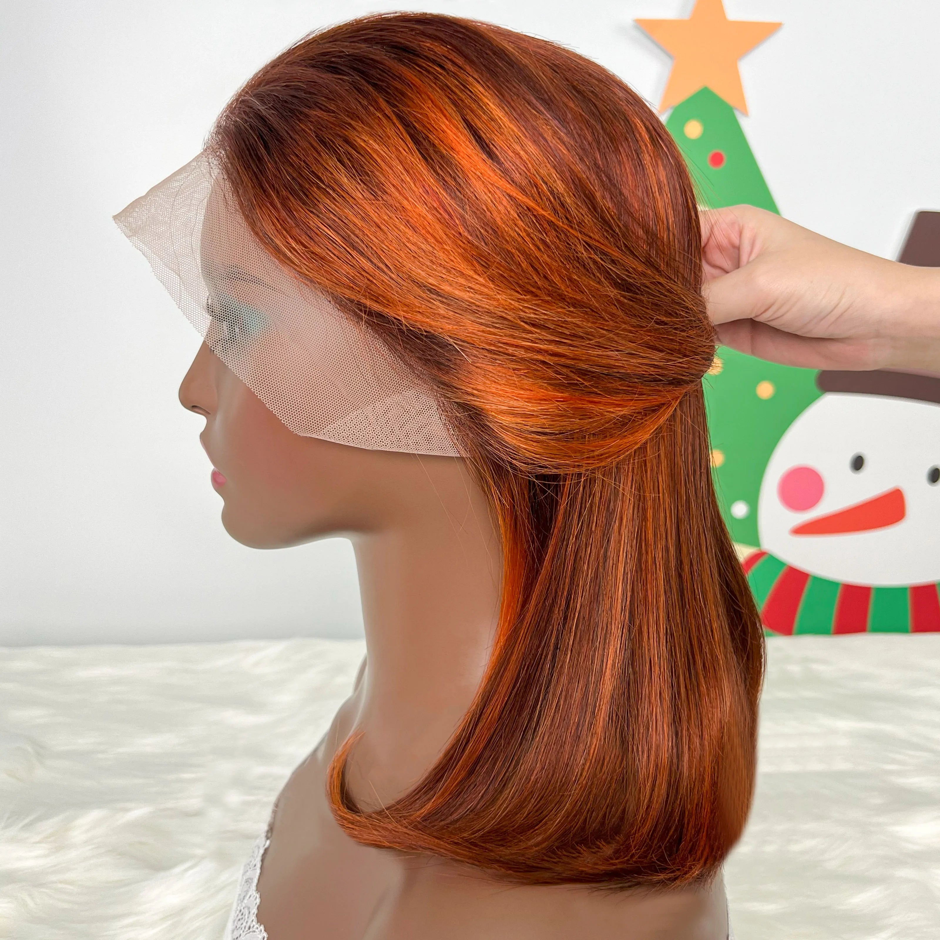 Highlight Ombre Orange Ginger Bob Wig Human Hair 16 Inch 13x4 Transparent Lace Front Wigs Short Straight Brazilian Hair Wig