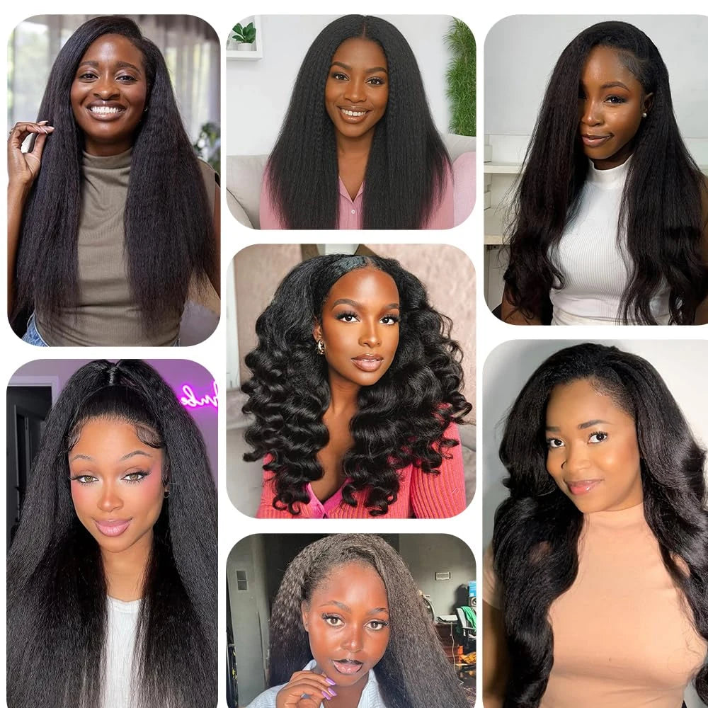 Kinky Straight 3 IN 1 Half Wigs Human Hair 250 Density Wig Vietnamese Human Hair Glueless Wig Drawstring Yaki Hair Half Wigs