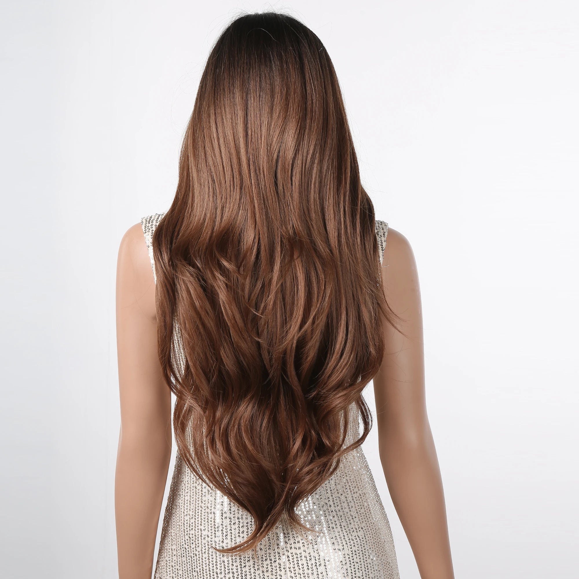 Ombre Honey Brown Synthetic Hair Wigs Long Natural Body Wavy Wig with Bangs Realistic Daily Party Soft Wig Heat Resistant Fiber