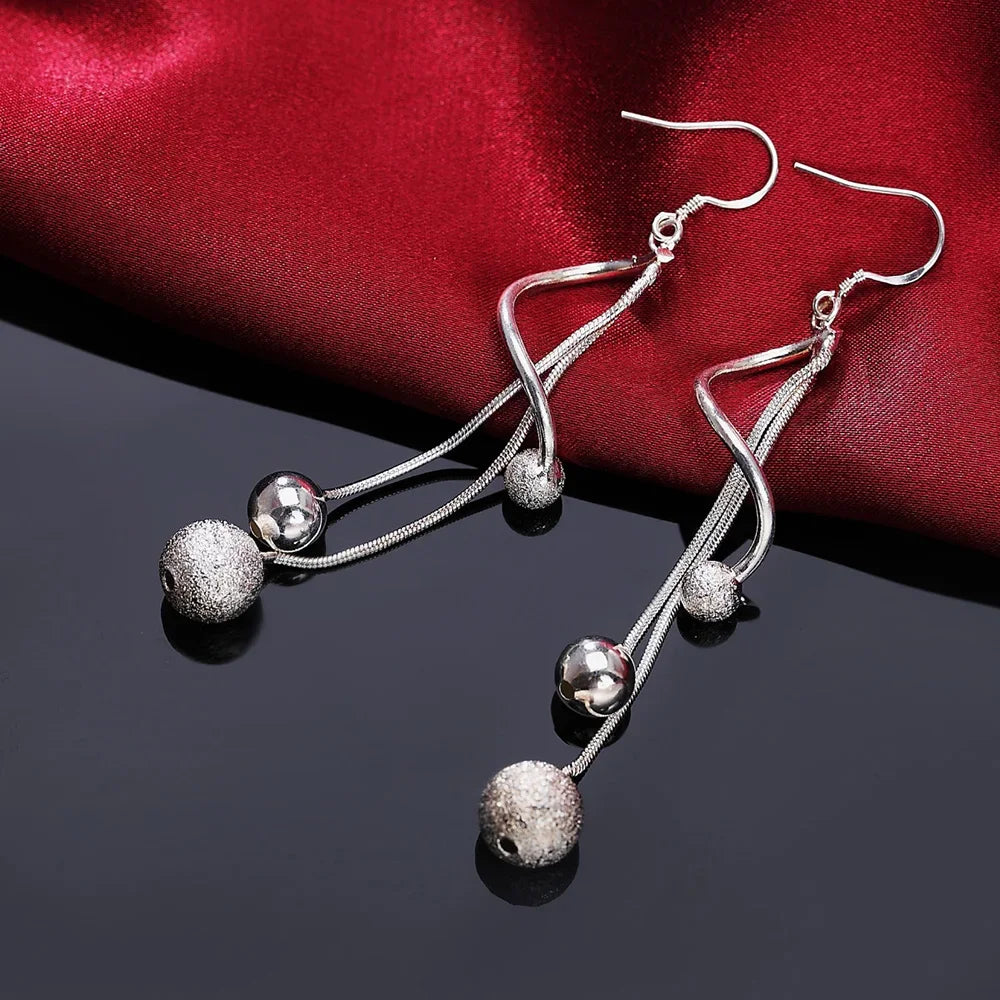 Charms 925 Sterling Silver Earrings for Women Fashion Jewelry Beads Long Earring Couple Gifts Wedding Party Gift