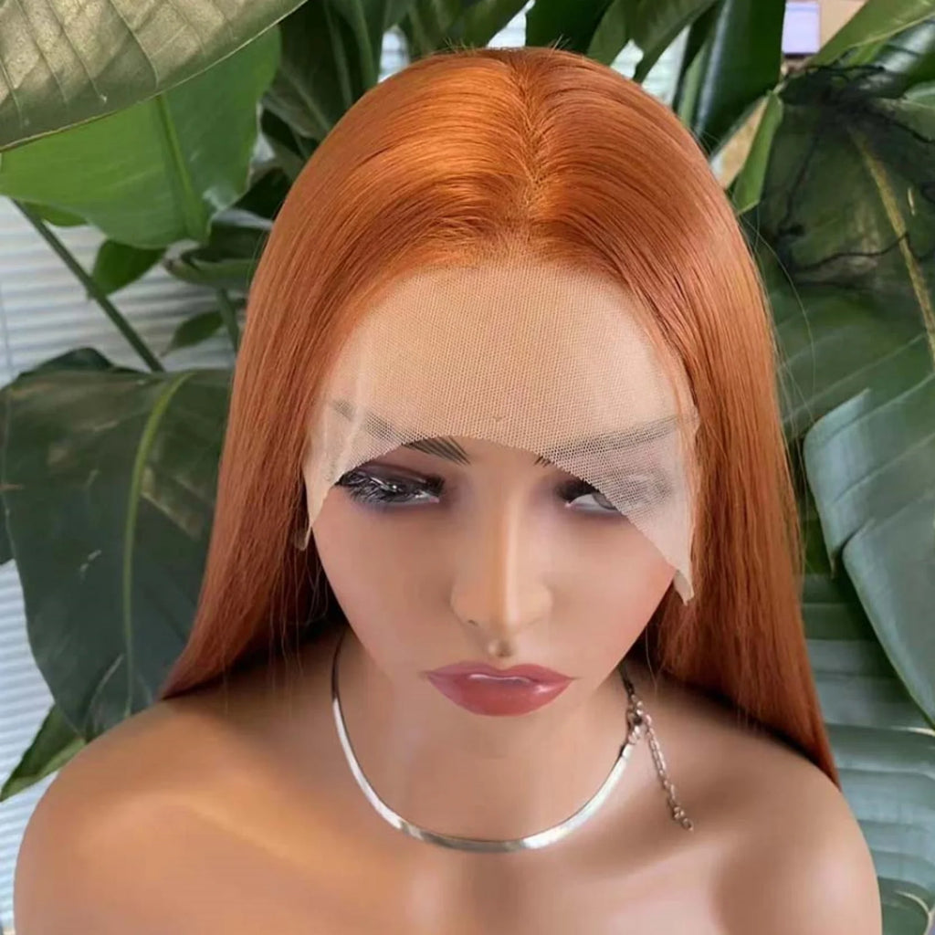 Ginger Wig Long Straight Synthetic Lace Front Wig Glueless Wigs for Women Cosplay Party Dark Orange Hair Lace Frontal Wig Auburn