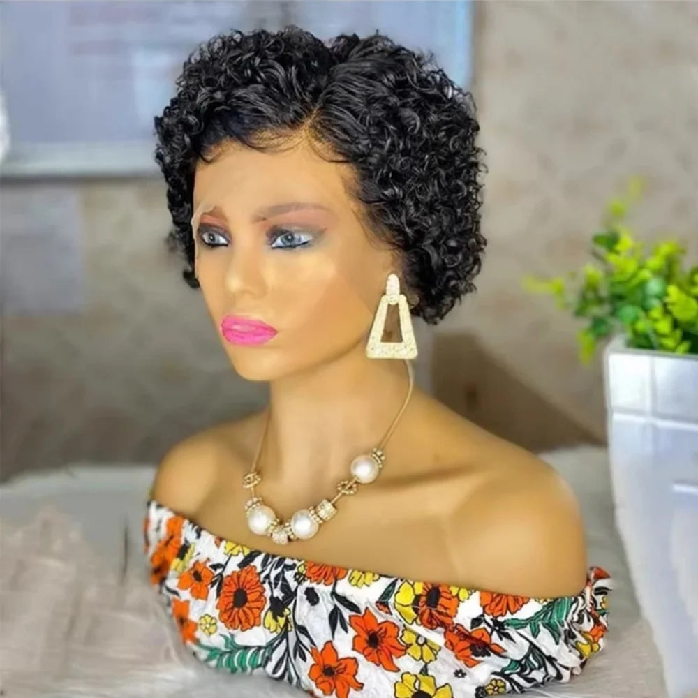 Short Curly Bob Human Hair Wig T Part Pixie Cut 13x4x1 Lace Wig for Women human hair