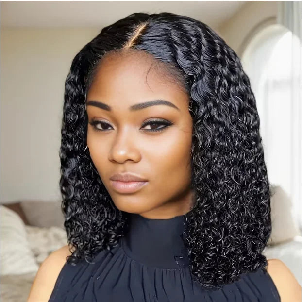 Black Synthetic Short Kinky Curly Bob Wig for Women HD Transparent Lace Front Pre-Plucked Baby Hair Jerry Curly Short Wigs