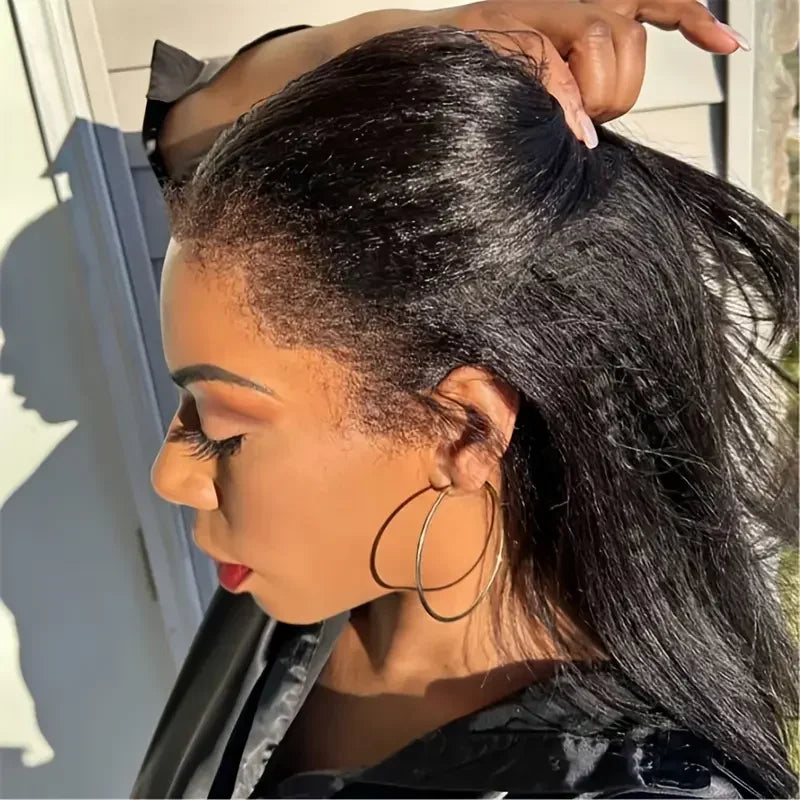 Kinky Straight Half Wig 3 In 1 Half Wig With Drawstring Flip Over Half Wig Yaki Straight Glueless Wigs Ready to Wear Half Wigs