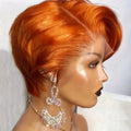 8 inches Ginger orange 13x4 Transparent Lace Front Wigs For Women Pixie Cut Staright Human Hair Wig Short Bob Wig 180% Density