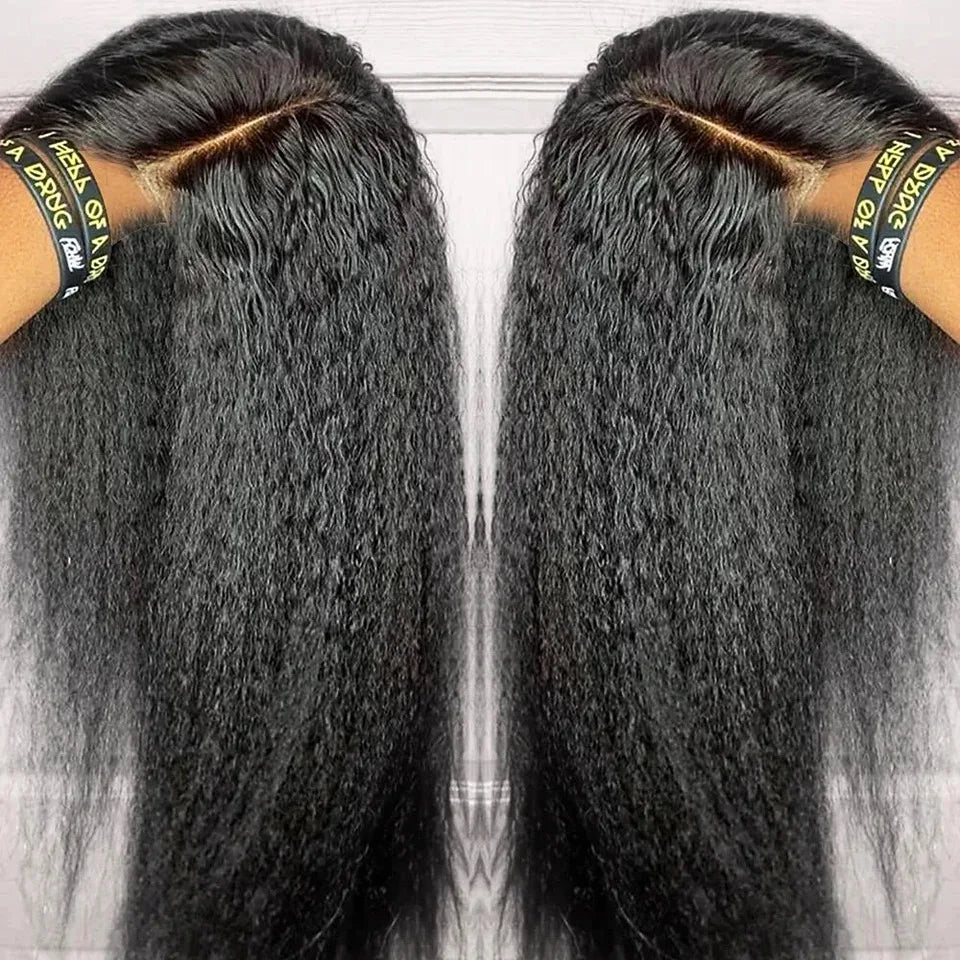 Yaki Kinky Straight 13X4X1HD Full Lace Frontal Wigs For Women Preplucked With Baby Hair Heat Resistant Fiber Glueless Wigs Party