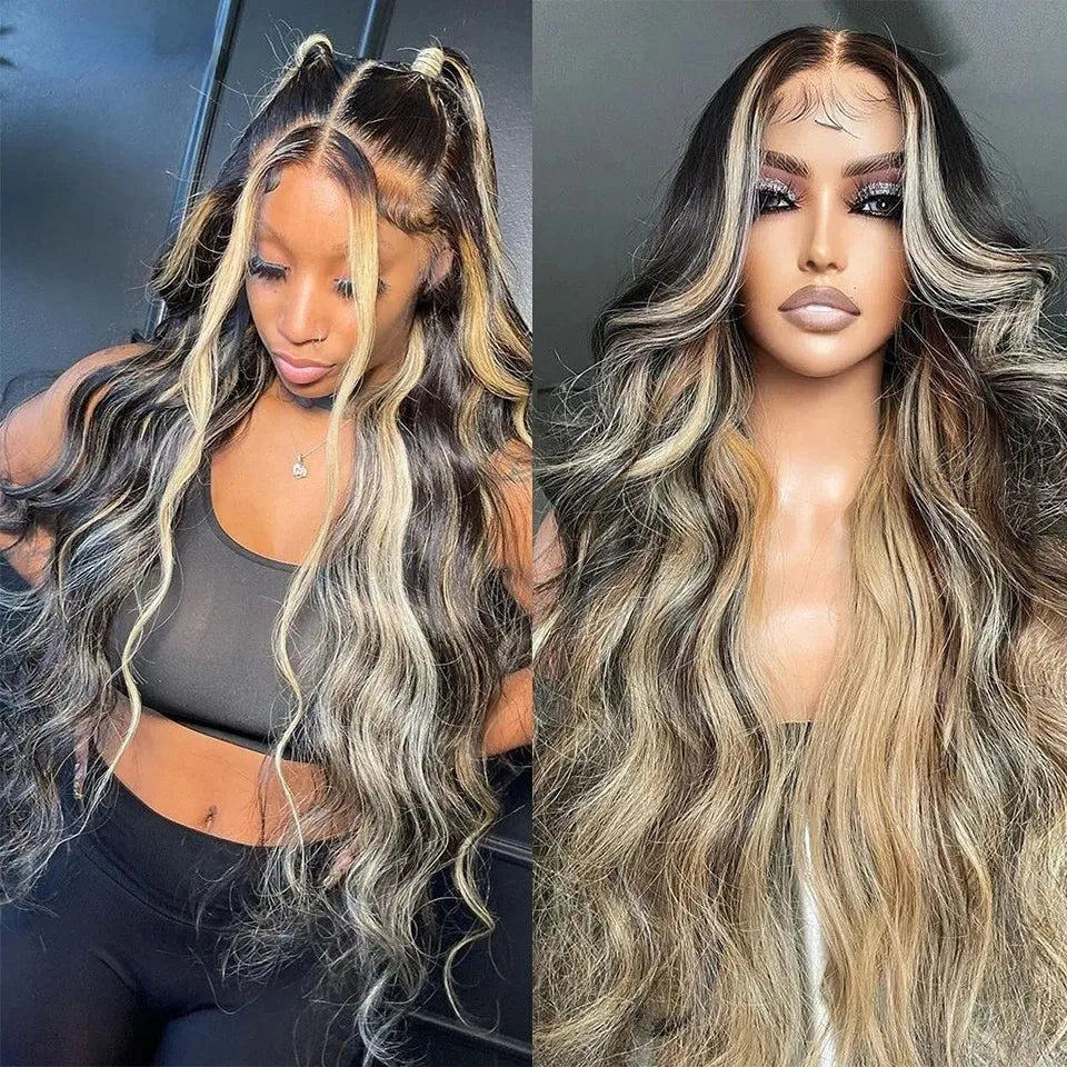 Ombre Ash Blonde With Dark Roots Natural Wave Hair Synthetic Lace Front Wig 13x4 HD for Women Easy to Wear Daily Cosplay Wig
