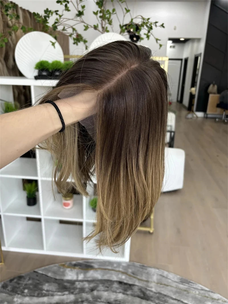 2026 Ombre Honey Blond Wig Rooted Short Bob Lace Wig Premium Synthetic Futura Heat Safe Transparent Lace Frontal Wigs for Women