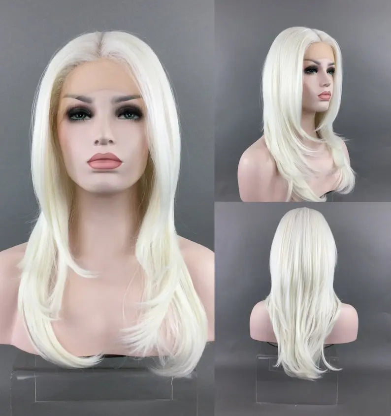 Layered Lace Front Wig White Wig 13x4 HD Lace Glueless Pre Plucked Heat Resistant Fiber For Women On Clearance Sale Cosplay