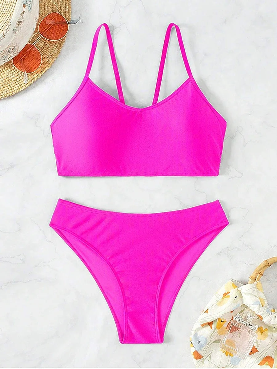 Sexy Woman Swimsuits 2026 Summer Swimwear Women's Bikinis for Female Two Pieces Beach Wear Solid Color Bikinis Set Bathing Suit