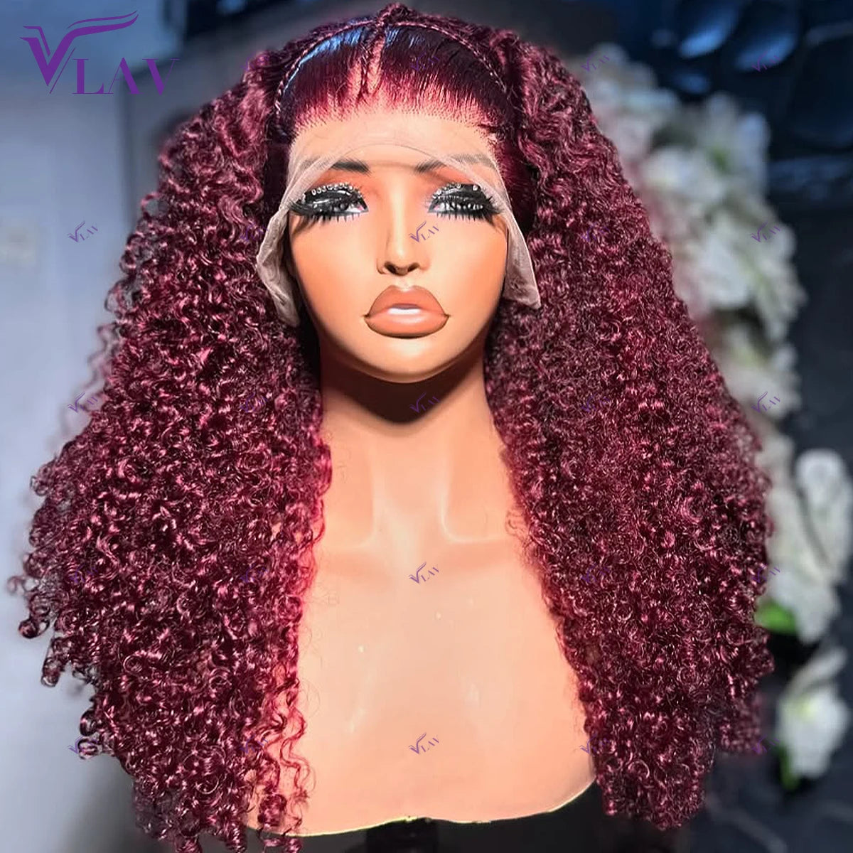 Burgundy Colored Kinky Curly 450 Density Glueless Wig 13x6 HD Lace Front Human Hair Wig 99J Colored 100% Human Hair Wear And Go