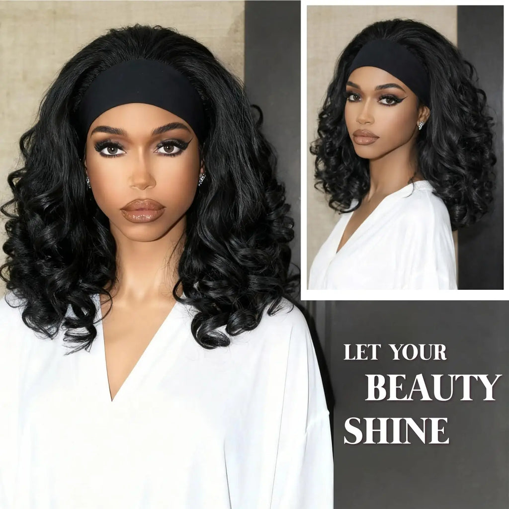 Synthetic Yaki Curly Headband Wigs for Black Women Kinky Straight Black Headband Curly Ends Wear and Go Glueless Half Wig