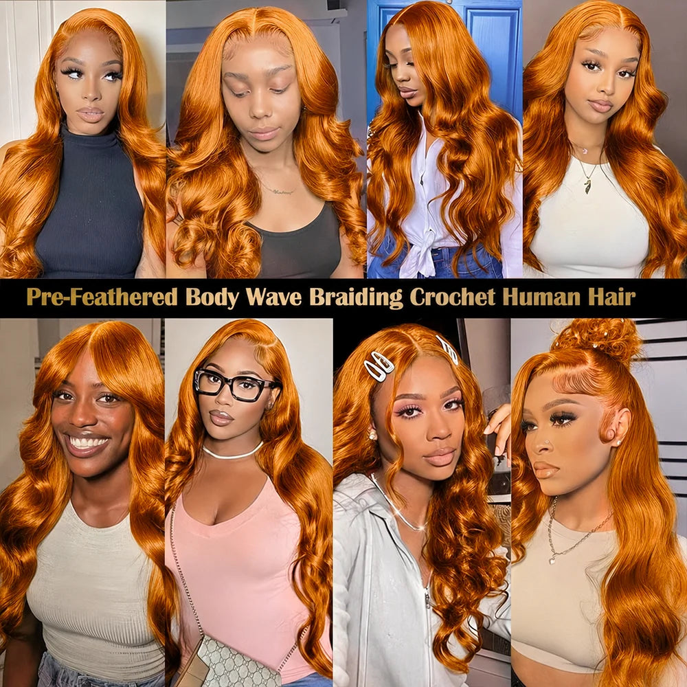 Orange Ginger Body Wave Feather Crochet Human Hair 100% Human Hair Pre-Separated Boho Braids Hair Extensions for Black Women