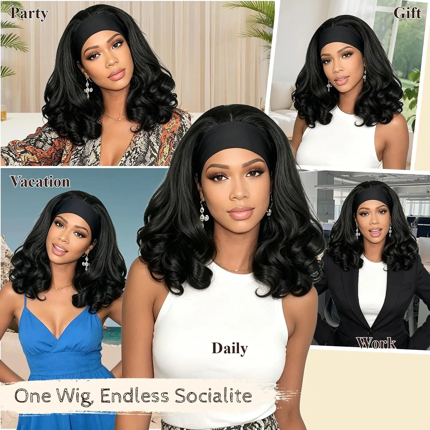 16 Inch Yaki Curly Headband Wig for Black Women Kinky Straight Synthetic Hair with Curly Ends Glueless Wear And Go Half Wig
