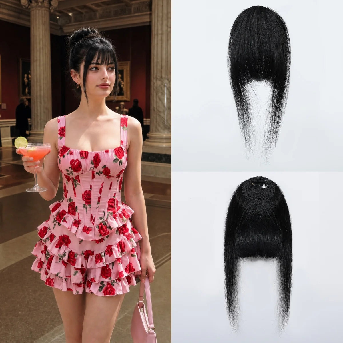 Ginger Orange Human Hair Bangs Clip In Wispy Fringe With Temples Hair Extensions For Women Natural Look 100% Real Human Hair