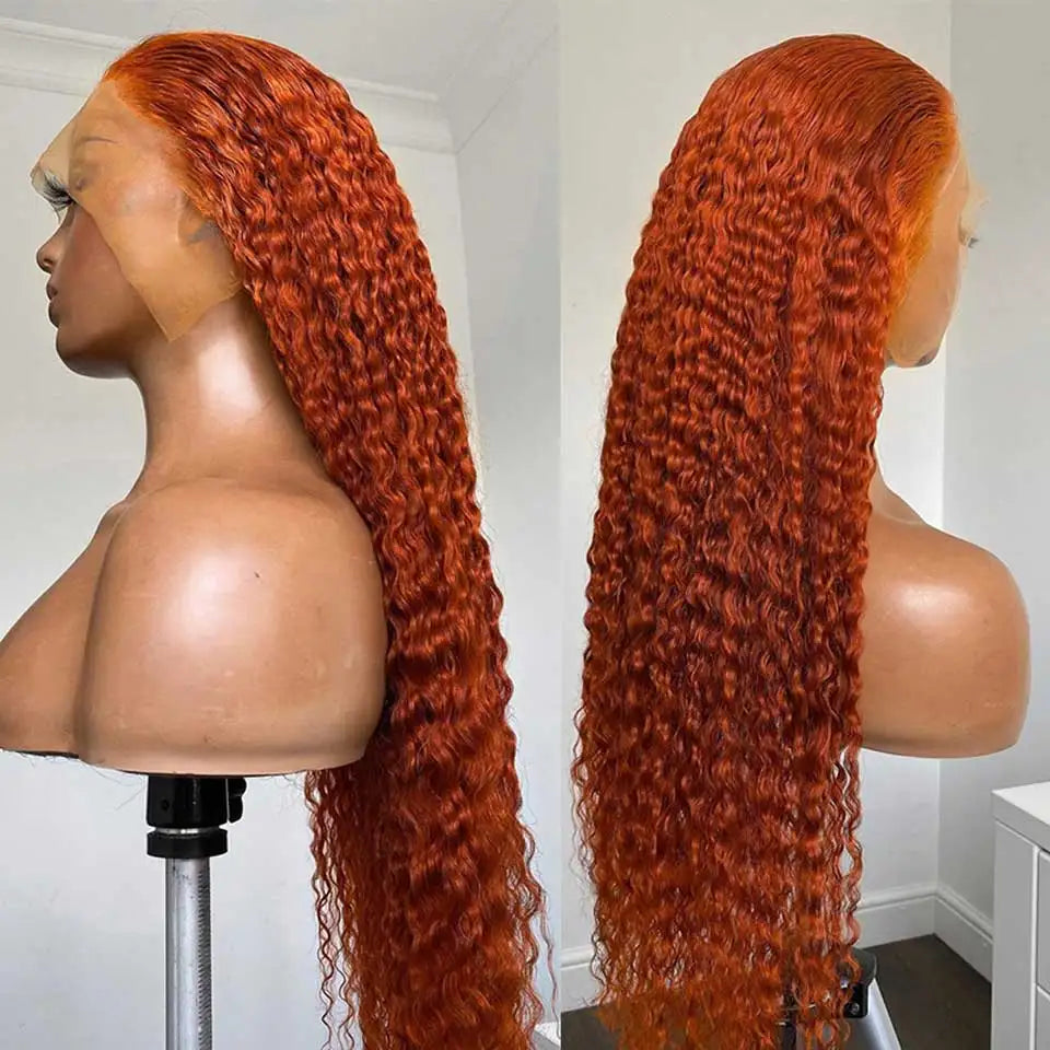 Ginger Orange Lace Front Human Hair Wigs 34 36 Inch Deep Wave Frontal Wig Curly Human Hair Wig 13x4 13x6 HD Lace Frontal Wig