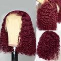 Curly Bob 99J Burgundy Lace Front Wigs 100% Human Hair 13x4 Lace Frontal Wig Red Short Deep Water Wave Wig Bob Lace Front Wigs