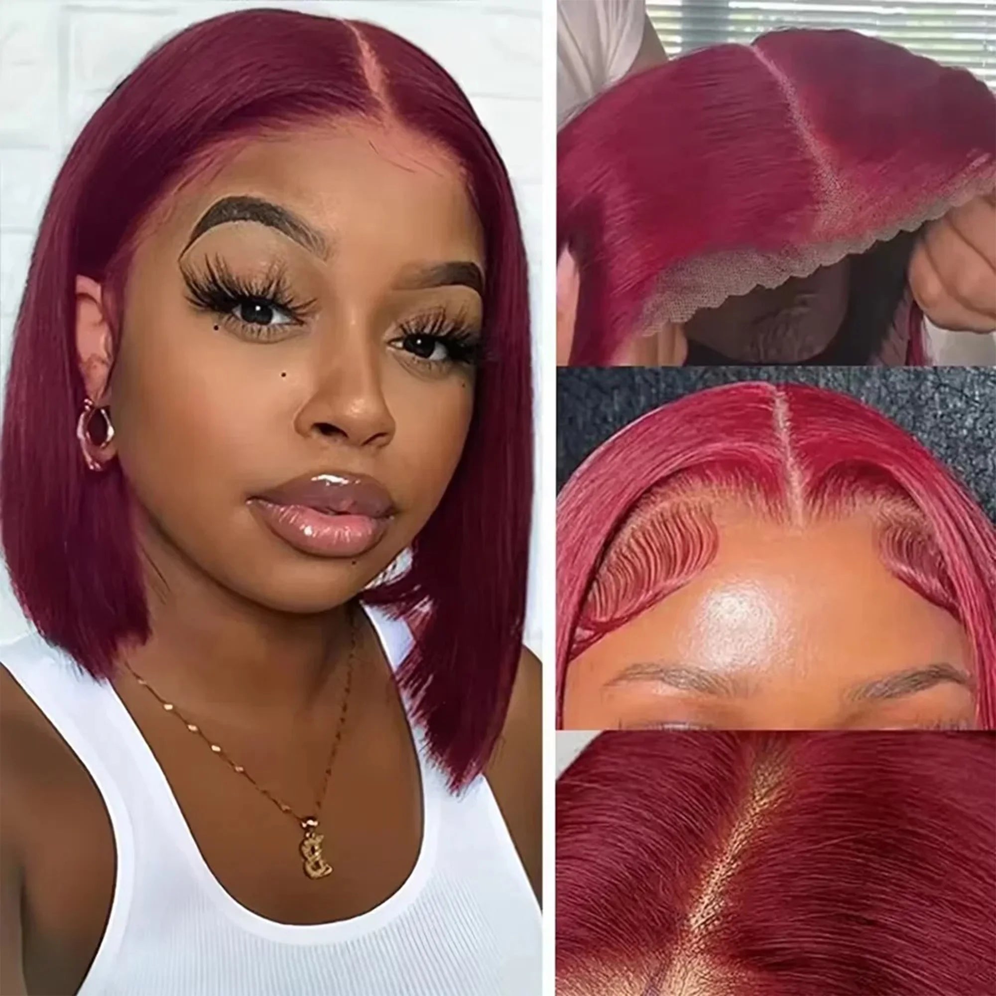 99J Burgundy Bob Wig 13x4 Lace Front Short Wigs 200%Density Straight HD Transparent Lace Frontal Wig Pre Plucked Human Hair 100%