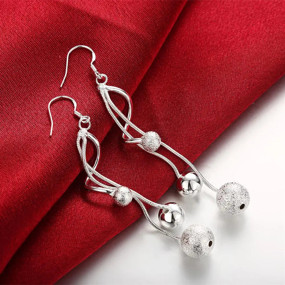 Charms 925 Sterling Silver Earrings for Women Fashion Jewelry Beads Long Earring Couple Gifts Wedding Party Gift