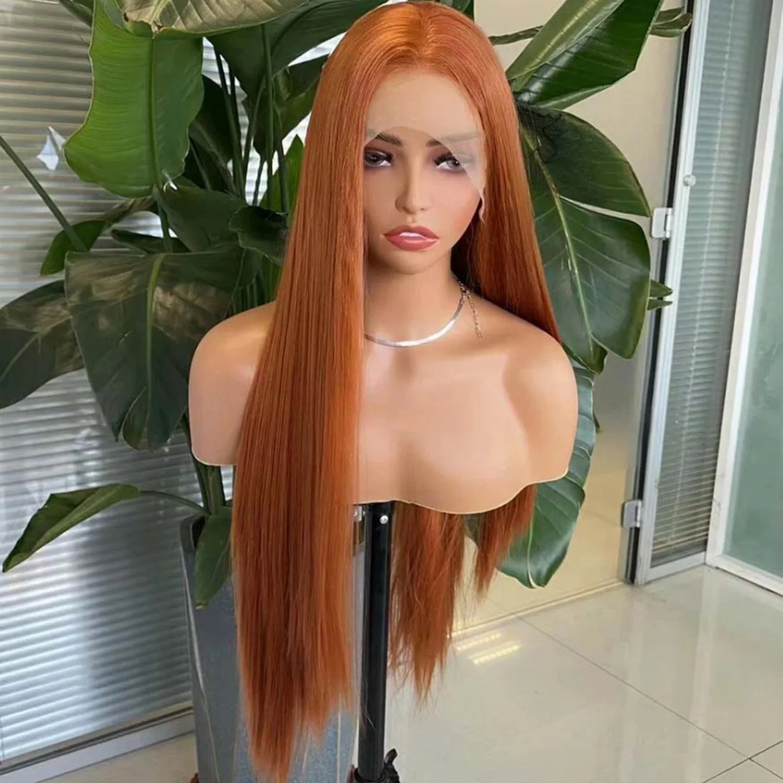 Ginger Wig Long Straight Synthetic Lace Front Wig Glueless Wigs for Women Cosplay Party Dark Orange Hair Lace Frontal Wig Auburn