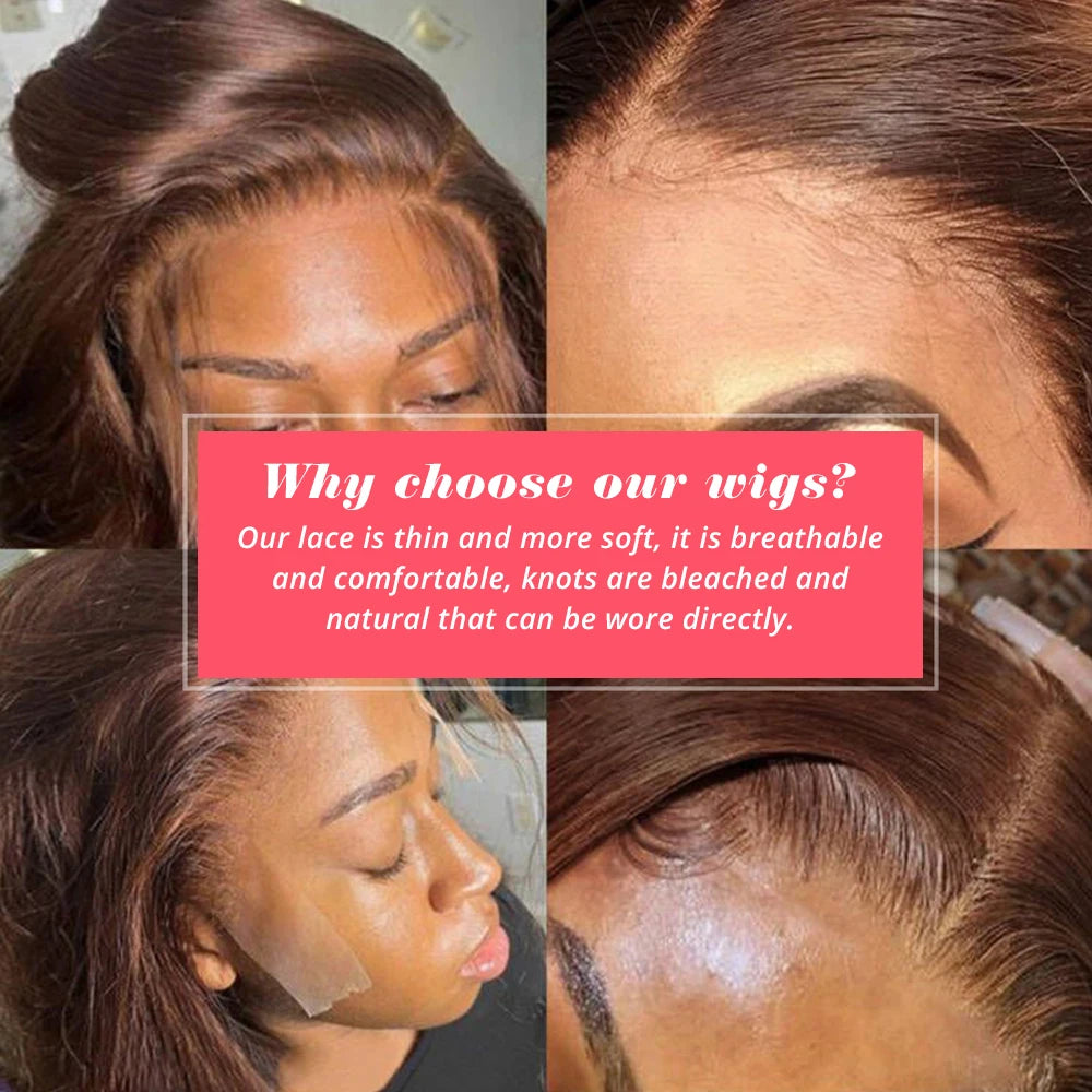 13x4 Lace Front Wig Bob Human Hair Brown Straight 180% Full Density Transparent Lace Frontal Wigs Bob Hair Lace Front Wig