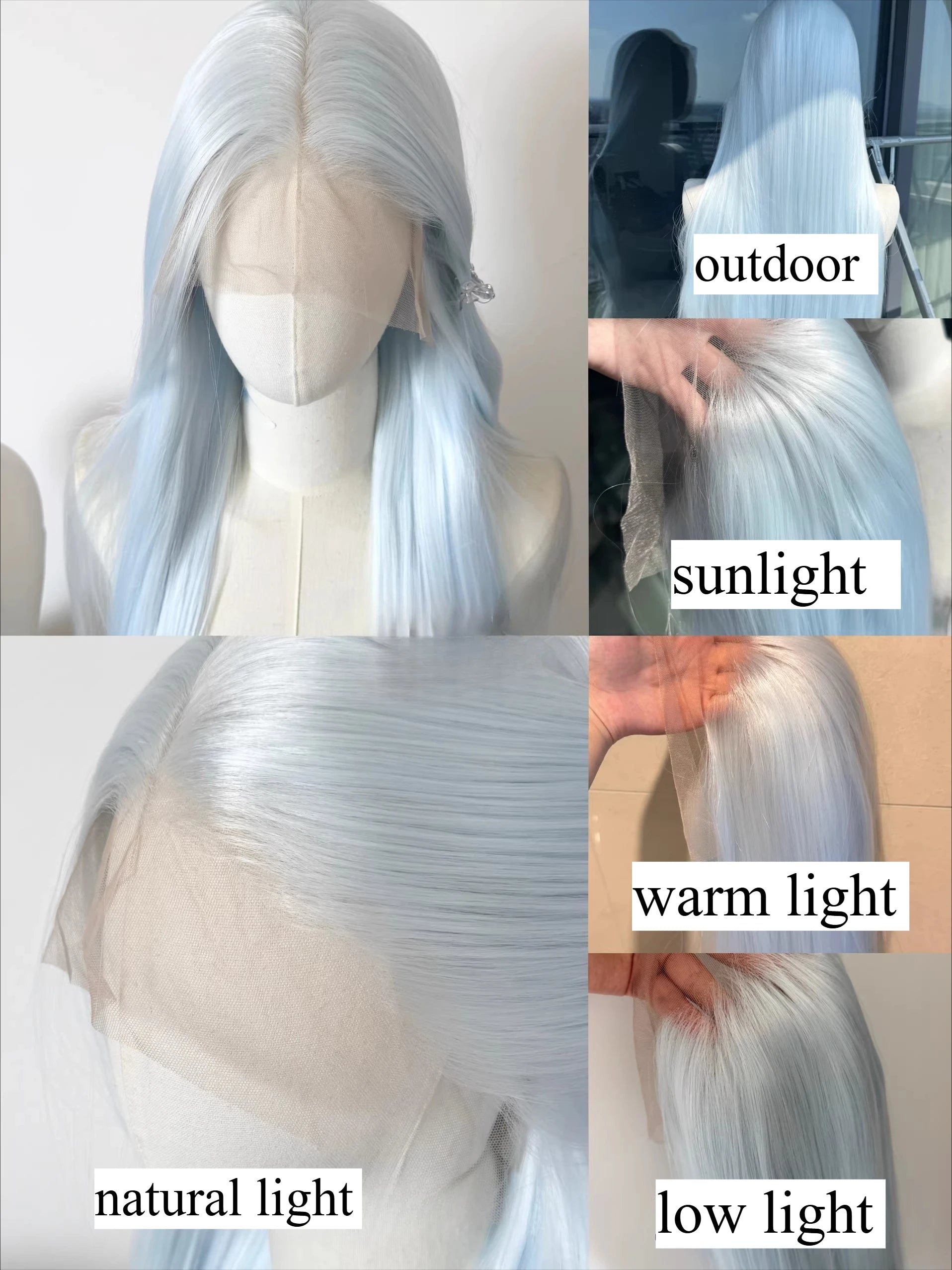White Blue Lace Front Wig for Women 13x4 HD 26inch Long Straight Hair Wig Synthetic Lace Wigs Lace Front Frontal for Cosplay
