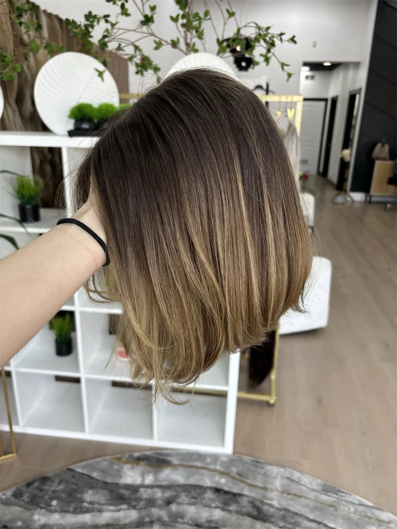 2026 Ombre Honey Blond Wig Rooted Short Bob Lace Wig Premium Synthetic Futura Heat Safe Transparent Lace Frontal Wigs for Women