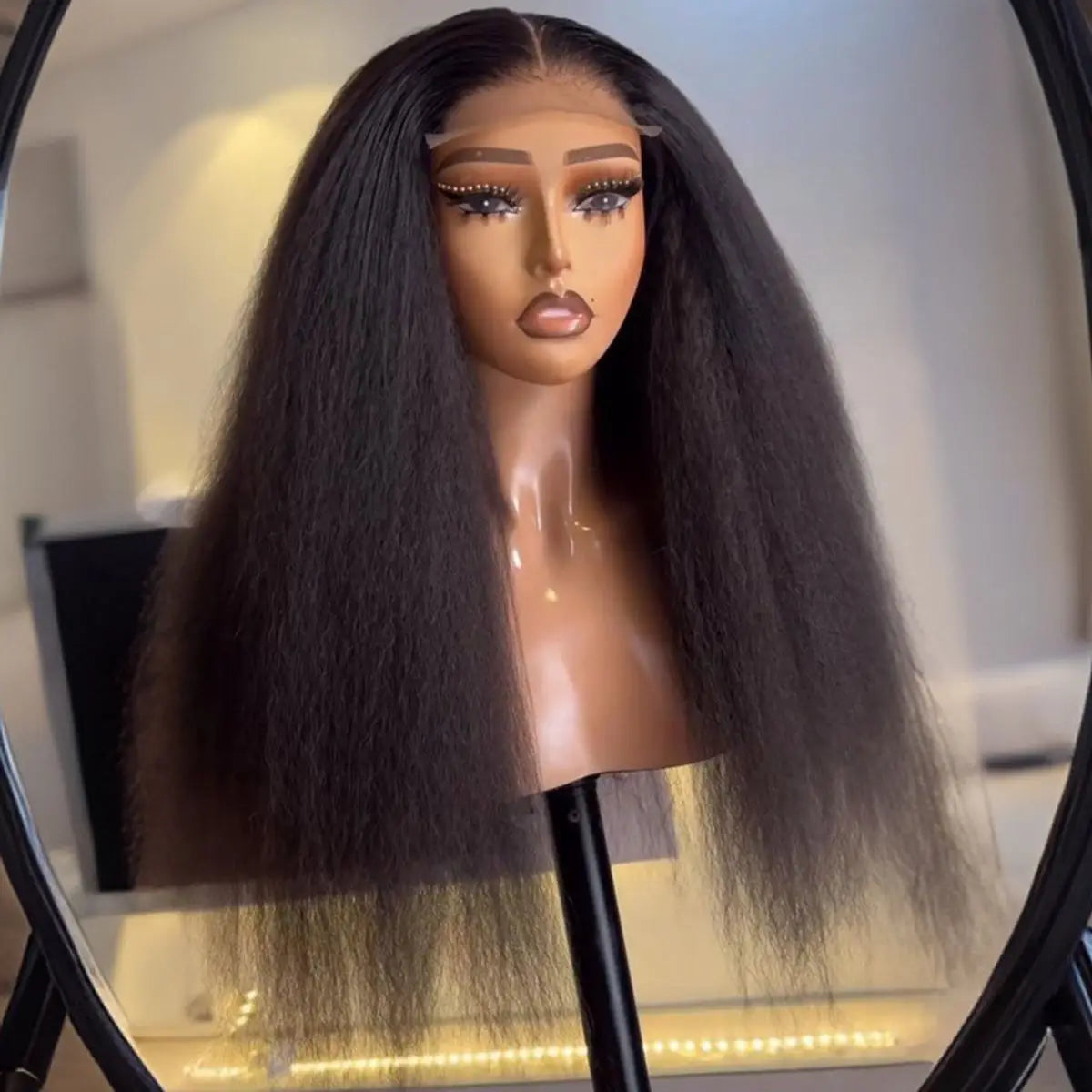 Yaki Kinky Straight 13X4X1HD Full Lace Frontal Wigs For Women Preplucked With Baby Hair Heat Resistant Fiber Glueless Wigs Party