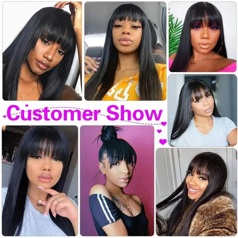 Cheap 38inch 13x6 HD Lace Front Human Hair Wigs With Bangs Raw Indian Straight 360 Full Lace Frontal Wig With Fringe For Women