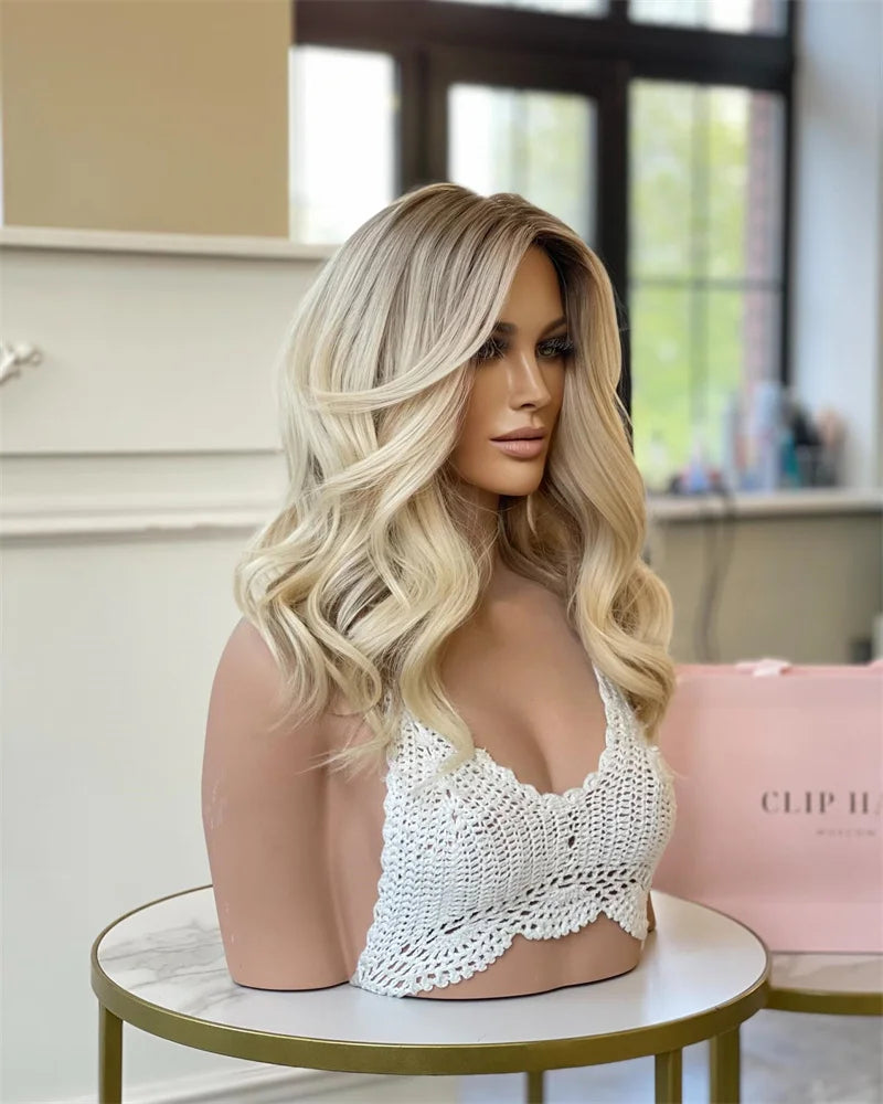 HD Lace Front Glueless Wig Platinum White Blonde Balayage Colored Wig Heat Resistant Luxury Human Hair Synthetic Blended Fiber