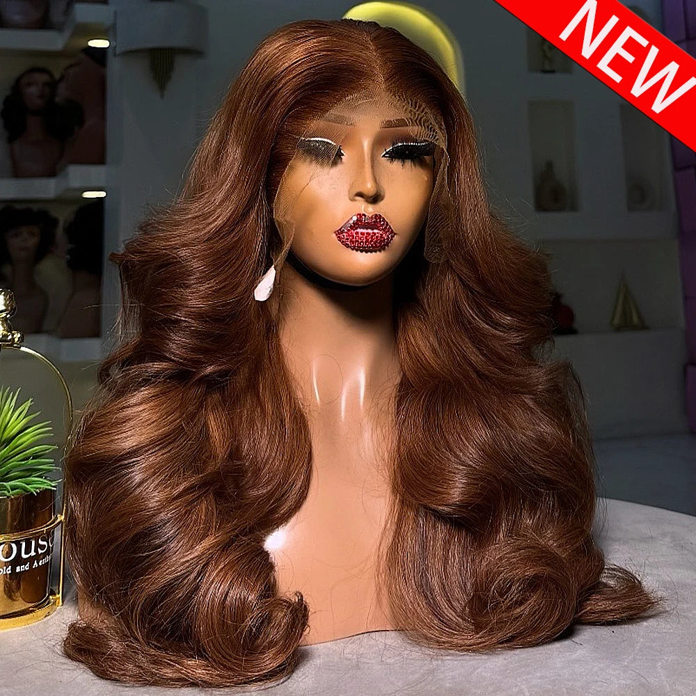 Wear And Go 13x6 HD Lace Frontal Wig Honey Brown Bouncy Curly Glueless Wig 16-36 Inch 400 Density 100%Human Hair Wigs For Women