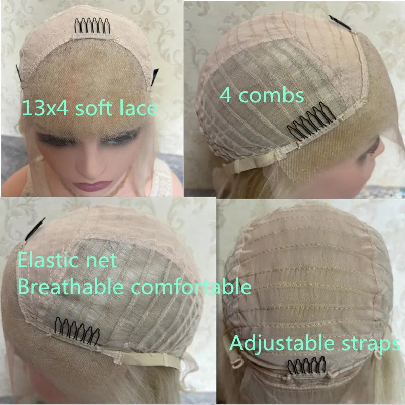 HD Lace Front Glueless Wig Platinum White Blonde Balayage Colored Wig Heat Resistant Luxury Human Hair Synthetic Blended Fiber