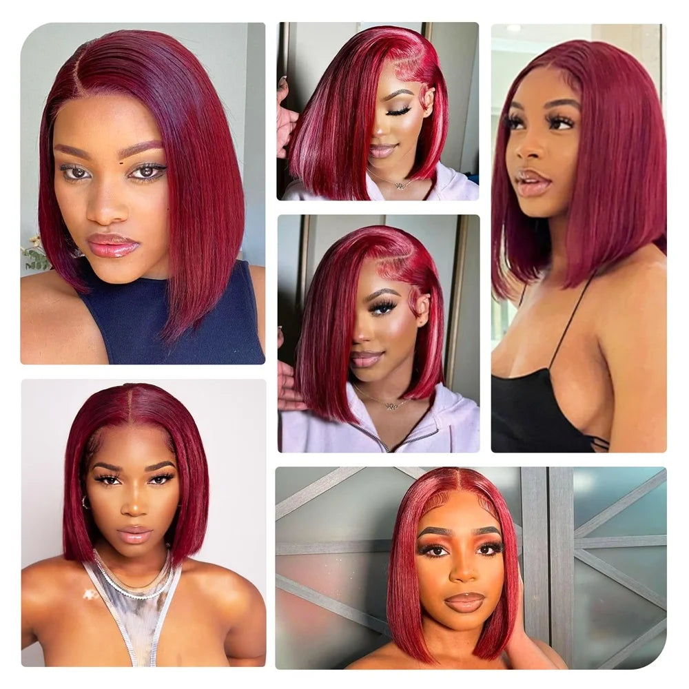 Burgundy 99j Bob Wigs Human Hair 13x4 HD Transparent Lace Front Wigs 613 Blonde Brown Short Bob Wigs Human Hair Pre Plucked