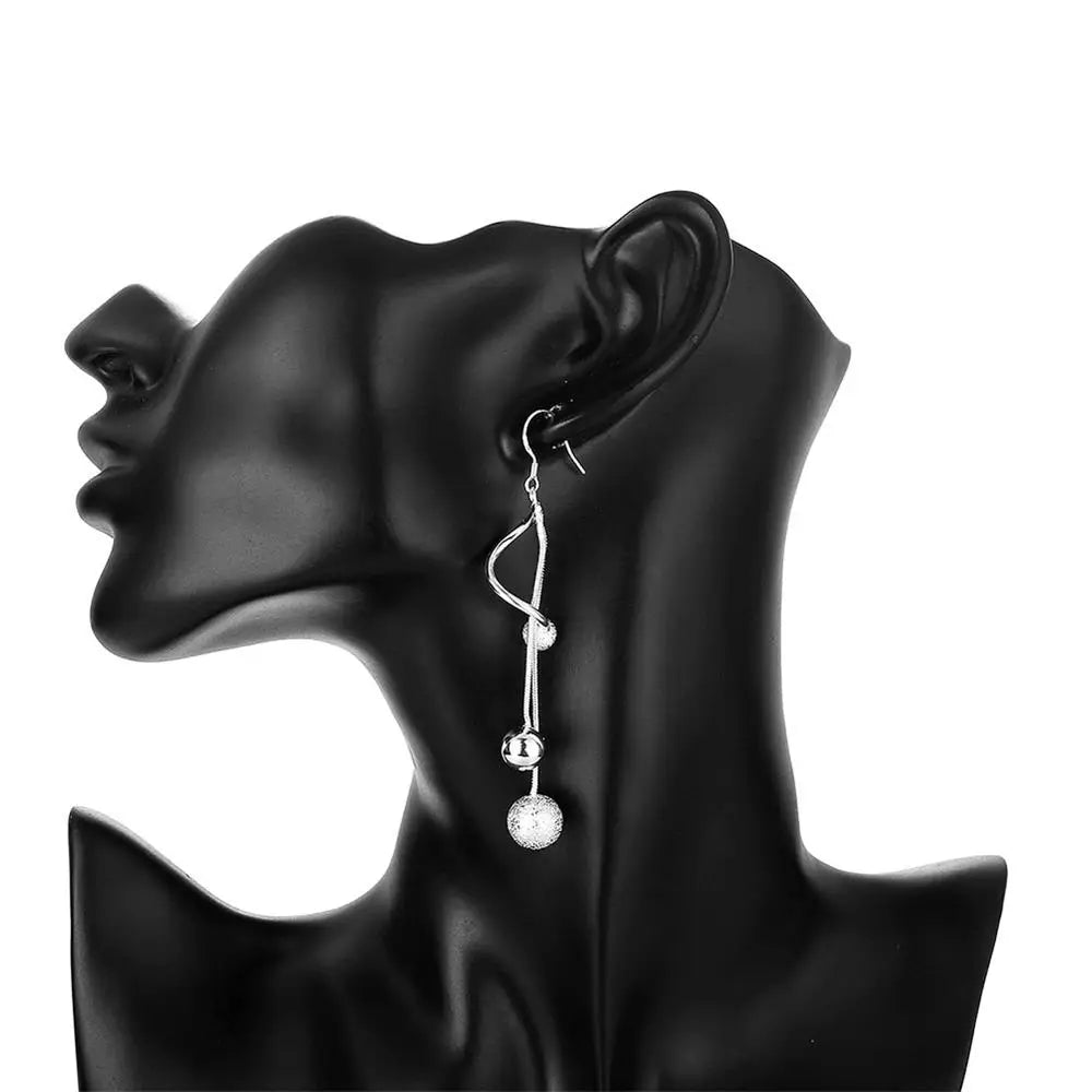Charms 925 Sterling Silver Earrings for Women Fashion Jewelry Beads Long Earring Couple Gifts Wedding Party Gift