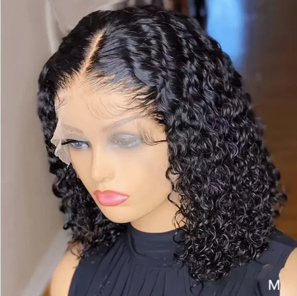 Black Synthetic Short Kinky Curly Bob Wig for Women HD Transparent Lace Front Pre-Plucked Baby Hair Jerry Curly Short Wigs