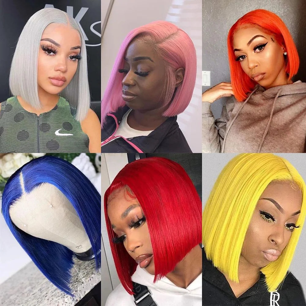Orange Bob Wig Human Hair 13x4 Lace Front Wig 180% Density Short Straight Frontal Bob Wig Transparent Lace 350 Color Wig Ginger