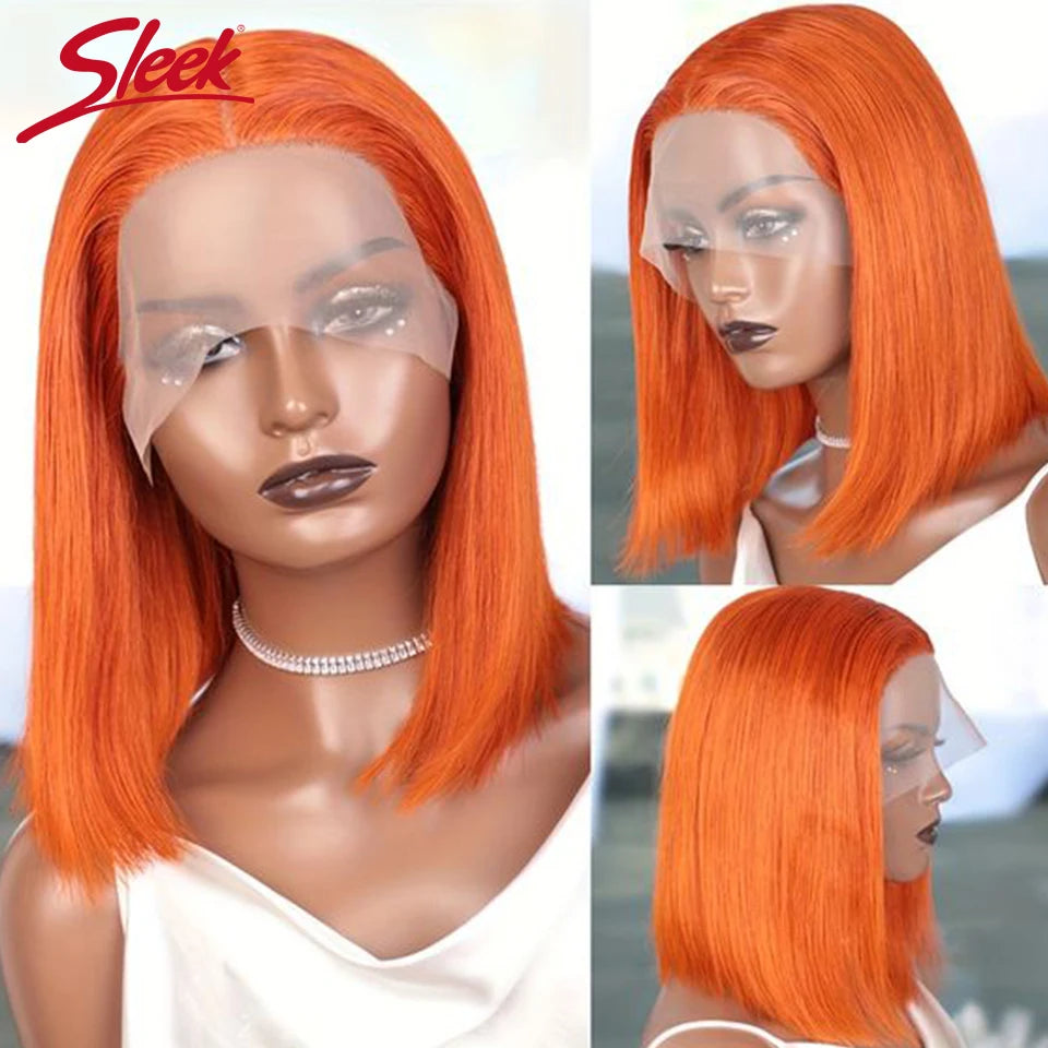 Ginger Orange HD Transparent Short Bob Human Hair Wigs Peruvian Highlight Straight 13x6x2 Lace Front Wig For Women Pre Plucked