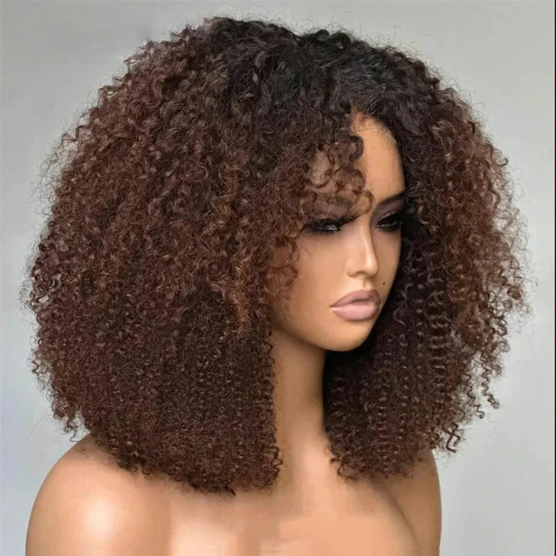 Ombre Brown  Soft 26“ Long Kinky Curly 180Density Lace Front Wig For Black Women BabyHair Glueless Preplucked Natural Hairline