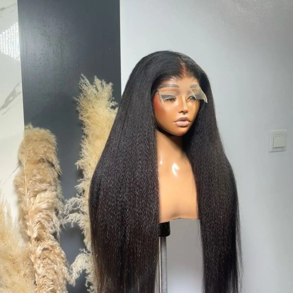 Yaki Kinky Straight 13X4X1HD Full Lace Frontal Wigs For Women Preplucked With Baby Hair Heat Resistant Fiber Glueless Wigs Party