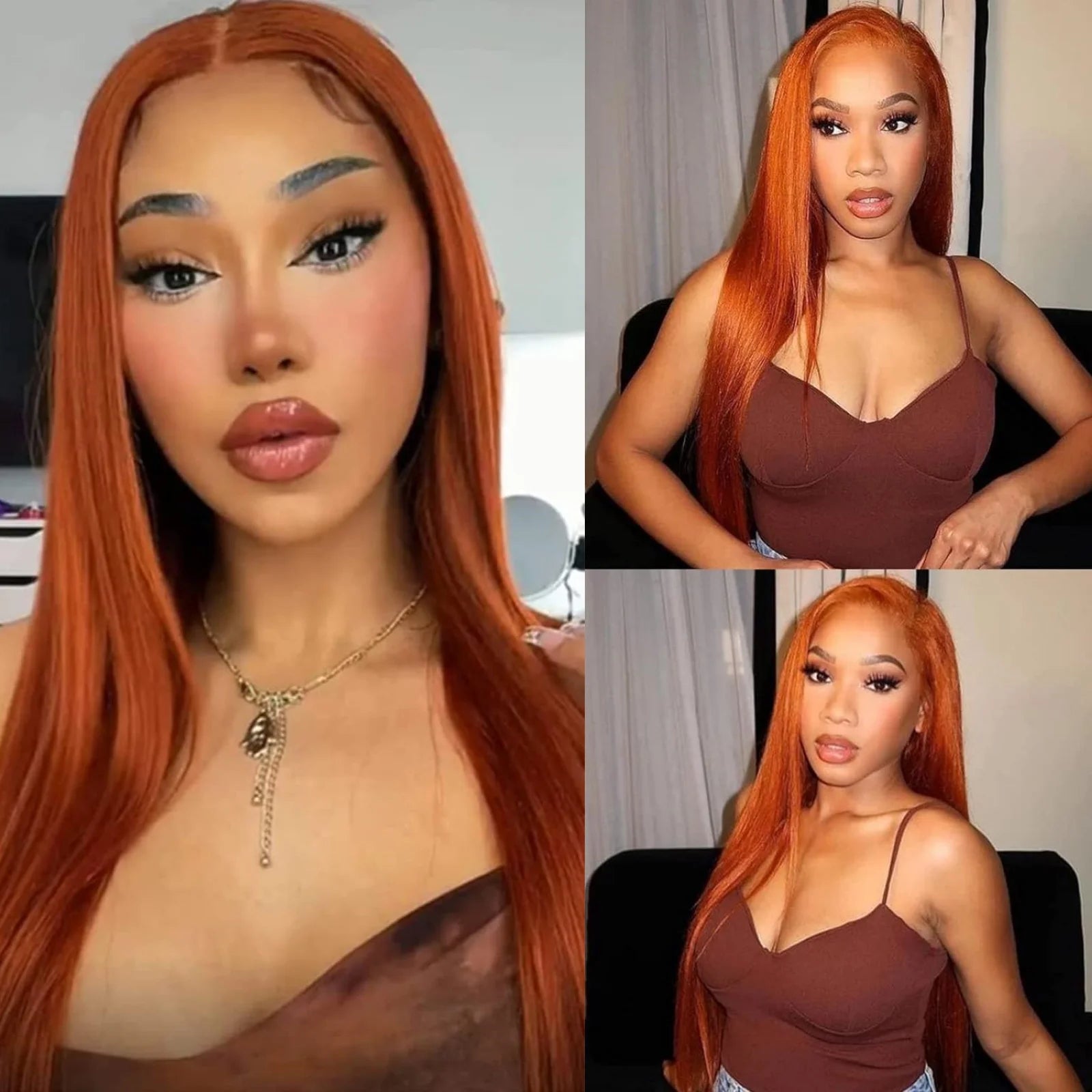 Ginger Wig Long Straight Synthetic Lace Front Wig Glueless Wigs for Women Cosplay Party Dark Orange Hair Lace Frontal Wig Auburn